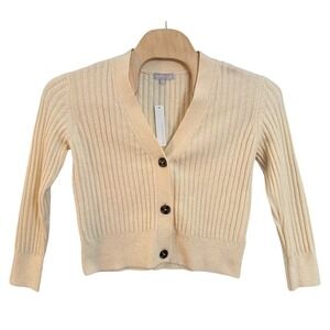 NWT Redherring Cream Ribbed Cropped Cardigan V-Neck Button Front Sweater Size 14